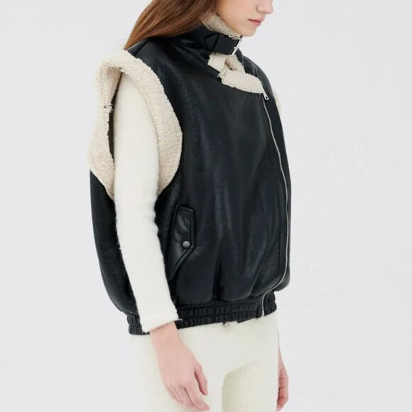 Arya Faux Leather Shearling Vest S/M - Picture 6 of 16
